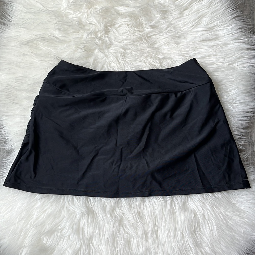 3/$15Women's Swim Skirt Solid Ruched Swimsuits Side Slit Pull Tie Small - Picture 3 of 9